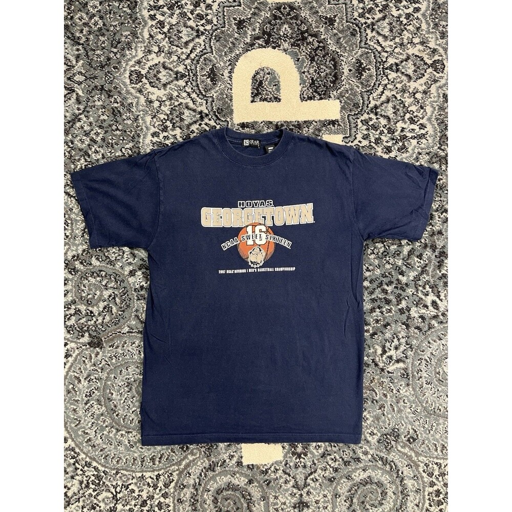 Vintage Y2K  Gear For Sports Georgetown Hoyas NCAA Sweet 16 Tshirt Size L Navy